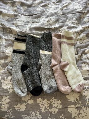 Cozy Mixed Crew Socks - Pink, Gray & Cream (5-Pack)